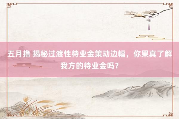 五月撸 揭秘过渡性待业金策动边幅，你果真了解我方的待业金吗？