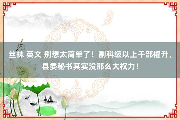 丝袜 英文 别想太简单了！副科级以上干部擢升，县委秘书其实没那么大权力！