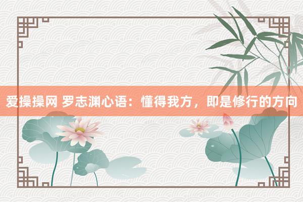 爱操操网 罗志渊心语：懂得我方，即是修行的方向